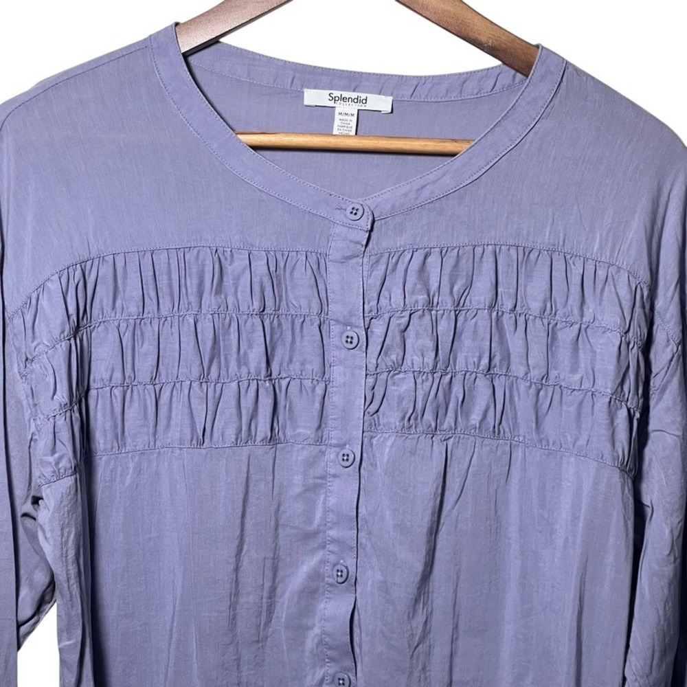 Splendid Collection Lavender Ruched Button Blouse… - image 4